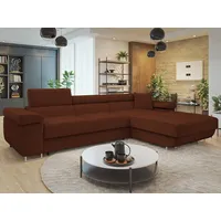 Mirjan24 Ecksofa Torezio Mini Cord, Eckcouch mit Bettkasten und Schlaffunktion, Einstellbare Kopfstützen, 280x170x70-90 cm (Farbe: Poso 3... - Braun