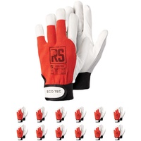 RS ECO TEC Premium Montage-Handschuhe aus Leder/Größe 11, 12 Paar/Rot-Weiss/aus hochwertigem Ziegenleder Montagehandschuhe/Handschuhe Arbeitshandschuhe