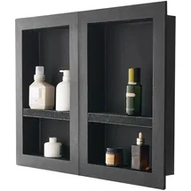 Vevor Duschnische, 40,6 x 61 cm + 40,6 x 61 cm Wandnische mit beweglichem Regal, 10,2 cm dicker moderner Seifen- & Shampoo-Aufbewahrungs-Organizer, schwarz für Badezimmerdusche