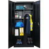 Proregal Flügeltürenschrank ELEPHANT Metall Spind Schrank abschließbar 180x80x40cm 6 Fächern & Kleiderstange Stahlschrank Schwarz Garderobenschrank