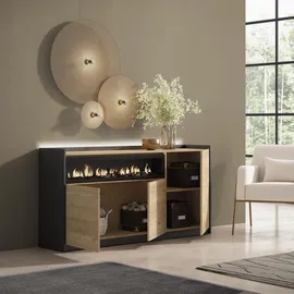 SKRAUT HOME Sideboard 156 x 80 x 37 cm Eiche Schwarz