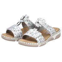 Rieker Damen Pantolette mit T-Riemen und Blumenmuster Weite H 66292, Größe:41 EU, Farbe:Mehrfarbig - Grau - 41