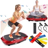 kehot Vibrationsplatte Vibrationsplatte mit 2 Widerstandsbänder, 5 Fitnessbänder, Bluetooth, 300 W, 120 Intensitätsstufen, Rüttelplatte Sport für Zuhause, Ganzkörpertraining für Home Workout rot