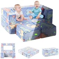 TLGREEN Kindersofa 2-in-1 Kindersitzgruppe mit Schlaffunktion, Modulare Mini Sofa für Spielzimmer blau