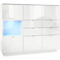 Vladon Highboard, Weiß Hochglanz, 153x123x38 cm, Wohnzimmer, Kommoden &