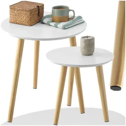 tectake® 2er Set Beistelltisch, Skandi-Style, massive Holzbeine, Belastbarkeit je 30 kg