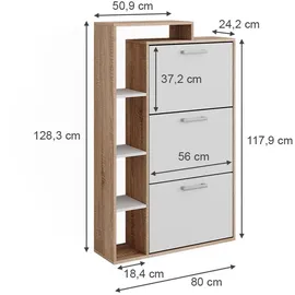 Vicco Orlando 80 x 128,3 x 24,2 cm mit 3 Fächern weiß / weiß matt