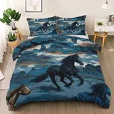 Generisch Galoppierendes Pferd Bettwäsche Set, Western Landschaft Bettbezug Set Wendebettwäsche 140x200 cm, Wilder Westen Einfache Pflege 2 Teilig mit 1 Kissenbezügen, Weich Mal Bettbezug