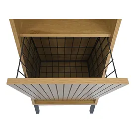 Mendler Hochschrank HWC-O42, Badschrank Badregal Badezimmer Schrankfächer Wäschekorb, MDF Melamin 174x39x30cm ~ Holzoptik natur