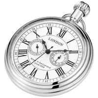 Dentily Vintage Kupfer Zug London Design Handaufzug Mechanische Taschenuhr Herren Uhren, silber, Vintage, PJX008-SILVER
