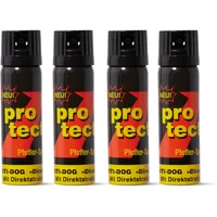 4 Stück Pfefferspray PROTECT Anti-Dog Direktstrahl 63 ml KO Spray Tierabwehrspray zur Selbstverteidigung Reizstoffspray in verschiedenen Sprühvarianten