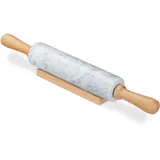 Relaxdays Nudelholz Marmor, Weiß,Hellbraun