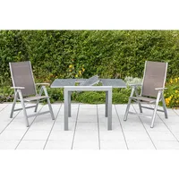 Merxx Carrara Set 3-tlg 2 Klappsessel Auszieh-Gartentisch 80 (120) x 90 cm Taupe
