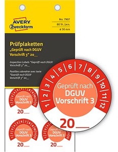 80 AVERY Zweckform Prüfplaketten 7907 rot 30,0 x 30,0 mm