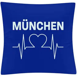 multifanshop Kissenbezug - München blau - Herzschlag - Druck weiß - Kissen