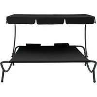vidaXL Garten-Sonnenliege mit Sonnendach 200 x 173 x 135 cm schwarz inkl. Kissen