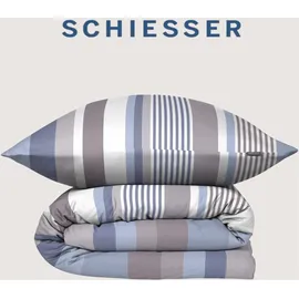 SCHIESSER Hoops Gestreift Blau 135 x 200 cm + 80 x 80 cm