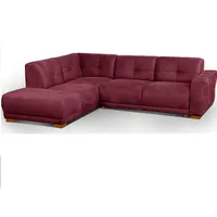 Cavadore Schlafsofa Modeo, mit Federkern, Sofa in L-Form mit Schlaffunktion im modernen Landhausstil, Holzfüße, 261 x 77 x 214, Lederoptik, rot