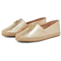 Espadrille TOMMY HILFIGER "TH LOGO METALLIC LEATHER ESPAD", Damen, Gr. 38, gold (goldfarben), Glattleder, modisch, Schuhe, Sommerschuh, Slipper, Schlüpfschuh mit TH-Schmuckelement