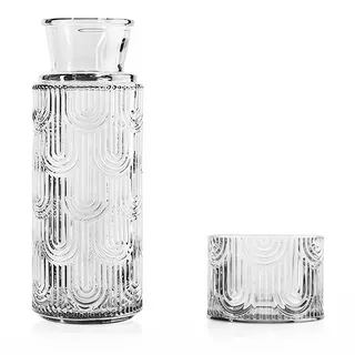 Glaskaraffe mit Deckel aus Borosilikatglas Set, 630ml inklusive Trinkglas, Elegante Karaffe für Wasser, Saft oder Tee im Schlafzimmer, Büro oder Gästezimmer (klares Glas)