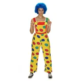Foxxeo Gelbe Clown Latzhose mit bunten Punkten für Damen Clownhose lustiges Kostüm für Fasching Karneval Motto-Party Größe S-M