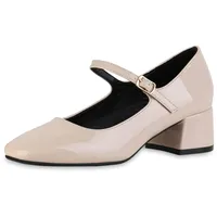 VAN HILL Damen Mary Janes in Beige Lack