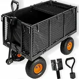Bollerwagen - Handwagen faltbar - Gartenwagen WO02 MAXI - 220L - Schwarz - Hohe Tragfähigkeit - Stabil und Vielseitig - Schwarz
