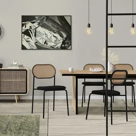 ML-Design Esszimmerstühle 2er Set, Schwarz, mit Rattan Rückenlehne Gepolsterte Stühle mit Gebogener Netzrücke, Rattanstuhl mit Metallbeinen, Polsterstühle Akzentstühle für Esszimmer Küche