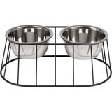 WONDERMAKE WONDERMAKE® Design Hundenapf erhöht für mittelgroße/große Hunde mit Ständer, Futternapf Hund Futterstation rutschfest aus Edelstahl, Fressnapf 2er Set 2 Näpfe doppelt, 47x26,5x17 cm, silber schwarz