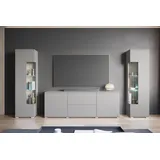 INOSIGN Wohnwand INOSIGN "KENIA", grau (pallad grau), B:270cm H:161cm T:34cm, Holzwerkstoff, Kastenmöbel-Sets, Wohnwand, Vitrinen mit Eckverglasung, hängend und stehend montierbar