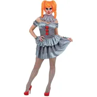 Smiffys IT Chapter 2, Pennywise-Damenkostüm, Minikleid, Ärmel, Halskrause, Bündchen und Strumpfhose Halloween