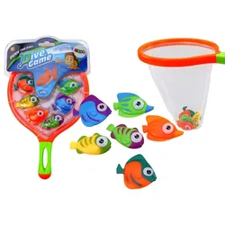 LEAN Toys Badespielzeug Badespielzeug Sieb-Fangset 6-teilig Fische Interaktiv Angelset Bunt rot