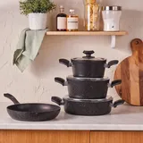 KARACA Lorbeer Biogranit V2 Topfset 7-teilig Black, Hochwertiges Kochgeschirr-Set mit Granitbeschichtung für vielseitiges und gesundes Kochen - Fortschrittliche Technologie