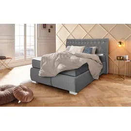 LEONIQUE Boxspringbett LEONIQUE "Rumba", grau (hellgrau), B:150cm L:213cm, Samtoptik (100% Polyester), Komplettbetten, Boxspringbett Seniorenbett Polsterbett, Taschenfederkern-Matratze in Härtegrad 3, in 4 Breiten, incl. Topper