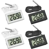 4-teiliges Kühlschrankthermometer, digitales LCD-Thermometer mit wasserdichter Sonde für Kühlschrank, Gefrierschrank, Aquarium (2er-Pack Schwarz und