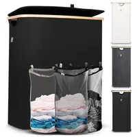 HENNEZ Wäschekorb 3 Fächer mit Deckel - Wäschesortierer mit