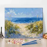 Natürliche Landschaft Malen nach Zahlen Kits für Erwachsene Strandlandschaft Malen nach Zahlen Unkraut Wildblume Gänseblümchen Malen nach Zahlen DIY Landschaft Malen Zahlen auf Leinwand 16x20 Zoll