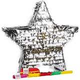 Trendario Pinata Stern Set, Pinjatta + Stab + Augenmaske, Ideal zum Befüllen mit Süßigkeiten und Geschenken - Piñata für Kindergeburtstag Spiel, Geschenkidee, Party, Hochzeit (Silber)