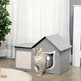 PawHut Katzenhöhle, Katzenhaus mit Kratzfläche, Doppeltüren, Spielball Polyester