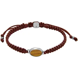 Armband FOSSIL "Schmuck Geschenk Edelstahl Nylon JEWELRY Makramee, JF04853040", braun (edelstahlfarben, braun, braun), Armbänder, Edelstahl-Nylon, Edelstahl, Nylon, mit Tigerauge
