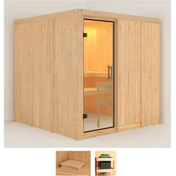 Sauna KARIBU "Rodin", beige (naturbelassen), ohne Ofen, (ohne Ofen), Saunen, ohne Ofen