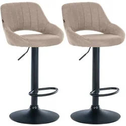 CLP 2er Set Barhocker Milet Stoff taupe/Metall matt schwarz