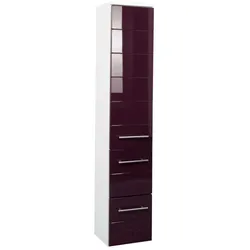 Bad Hochschrank in Aubergine Hochglanz hängend