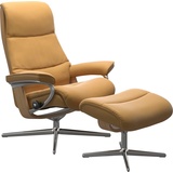 Stressless Stressless® Relaxsessel »View«, (Set, Relaxsessel mit Hocker), mit Hocker, mit Cross Base, Größe S, M & L, Holzakzent Eiche, gelb