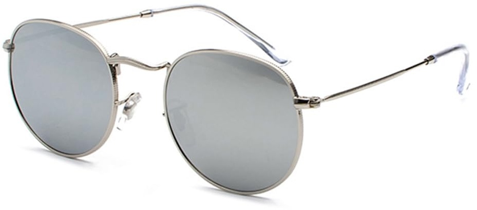 RUNHUIS Runde polarisierte Sonnenbrille Damen Herren Klassische Super Leichte Metallrahmen Gläser Mode Brillen für Fahren Angeln Silber/Mercury