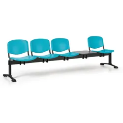 Kunststoff-Wartezimmerbank, Traversenbank ISO, 4-sitzig + Tisch, grün, schwarze Füße