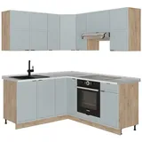 Vicco Winkelküche L-Form 190 cm Hellblau-grau/Goldkraft Eiche