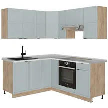 Vicco Winkelküche L-Form 190 cm Hellblau-grau/Goldkraft Eiche