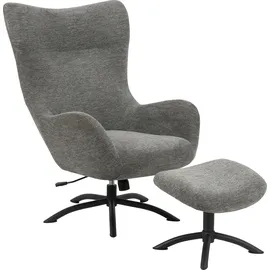 Actona Loungesessel ACTONA GROUP "Tina", grau (anthrazit), B:76cm H:105cm T:86cm, 100% Polyester, Sessel, mit Fußhocker, Dreh- und Kippfunktion für besonders bequemes Sitzen