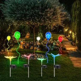 ETC Shop Gartendeko Erdspießleuchte Schmetterling Außenleuchte Farbwechsel Libelle Lufballon Gartenleuchte, LED fest verbaut, 9er Set